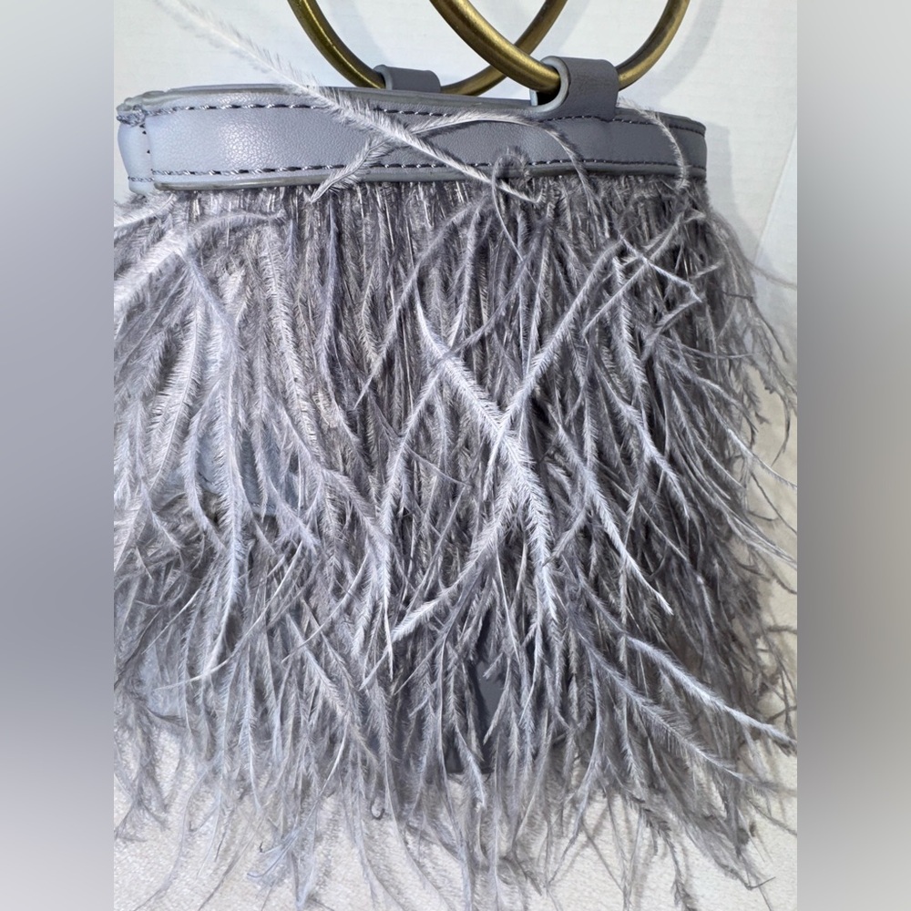 Anthropologie Ostrich Betty Feathered Ring Handle Shoulder/Crossbody Clutch Bag - Picture 7 of 16